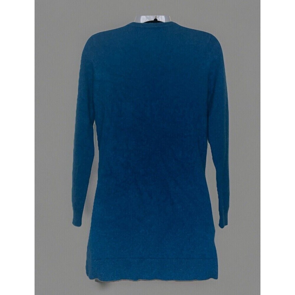 Garnet Hill (XS) Women’s 100% Cashmere Cardigan Sweater Teal Blue High Low - Picture 2 of 15